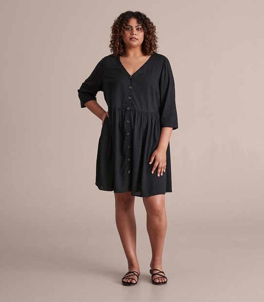 Curve V-Neck Button Down Dress