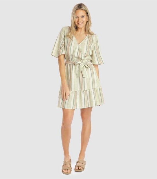 Piping Hot Linen Blend Wrap Mini Dress 1 of 6