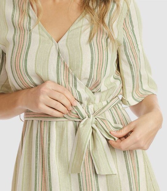Piping Hot Linen Blend Wrap Mini Dress 4 of 6