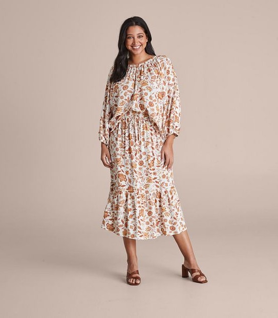 Curve Linen Blend Tiered Skirt