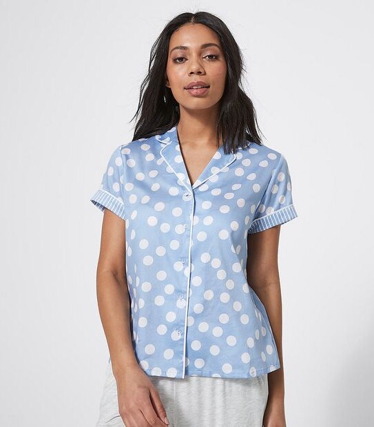Lily Loves Cotton Sateen Sleep Shirt - Blue Polka Dots
