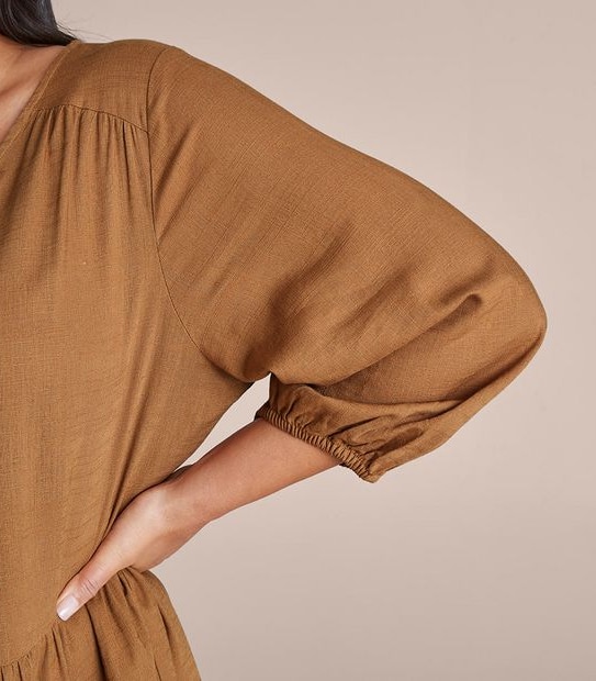 Curve Linen Blend Tiered Dress
