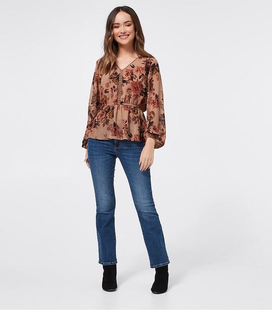 Dannii Minogue Petites Flounce Hem Blouse - Dusty Pink Floral