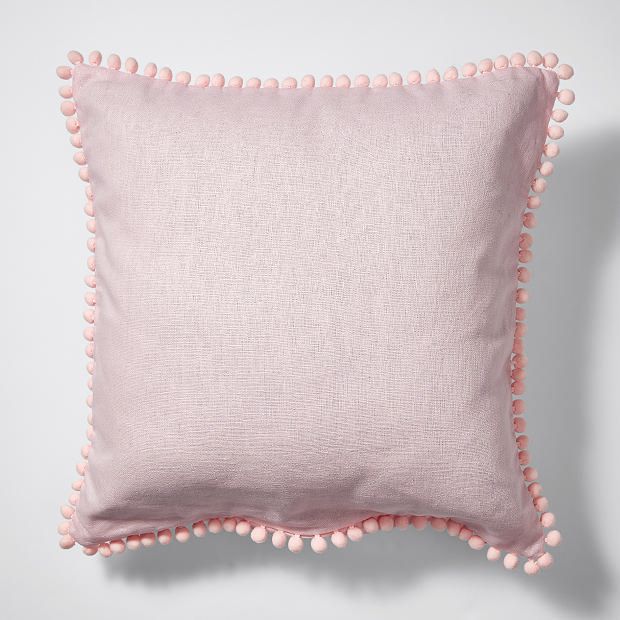 Linen Cotton Pom Pom Cushion 45cm - Pink | Target Australia