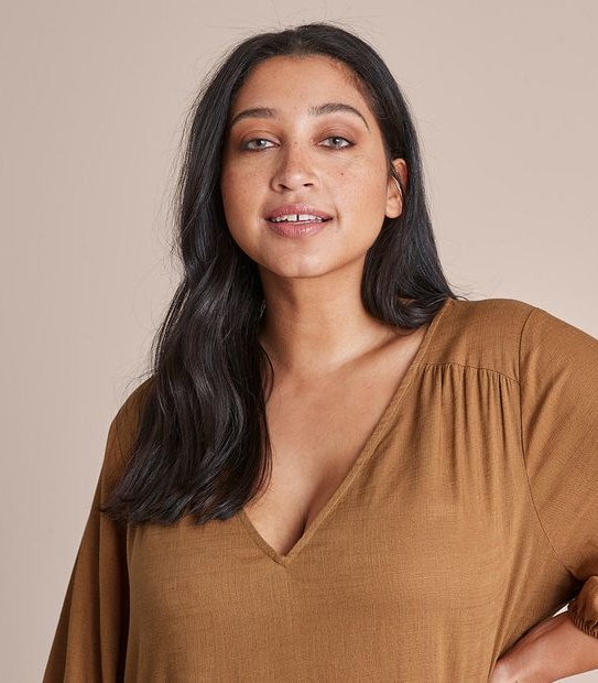 Curve Linen Blend Tiered Dress