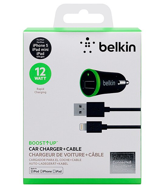 Belkin Boost-Up 12W Car Charger w/ Lightning Sync Cable F8J121BT04 - Black