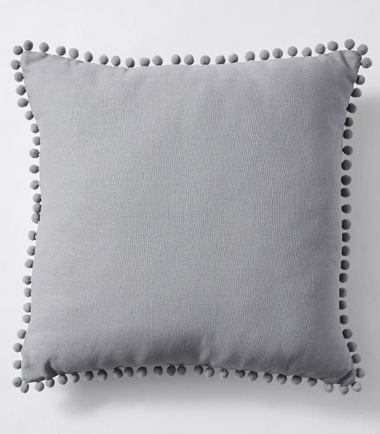 Linen Cotton Pom Pom Cushion 45cm