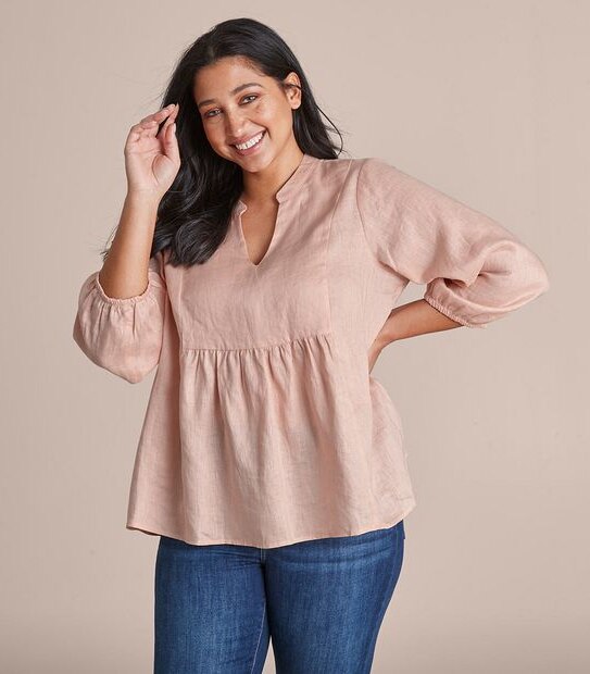 Curve Linen Blend Detail Blouse