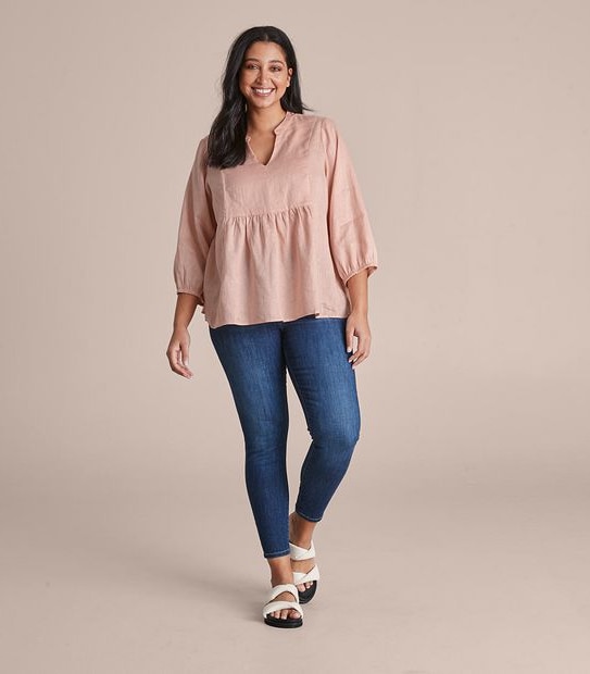 Curve Linen Blend Detail Blouse