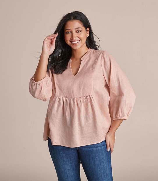 Curve Linen Blend Detail Blouse