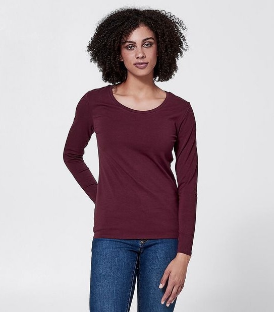 Long Sleeve Fitted Crew T-Shirt - Wine