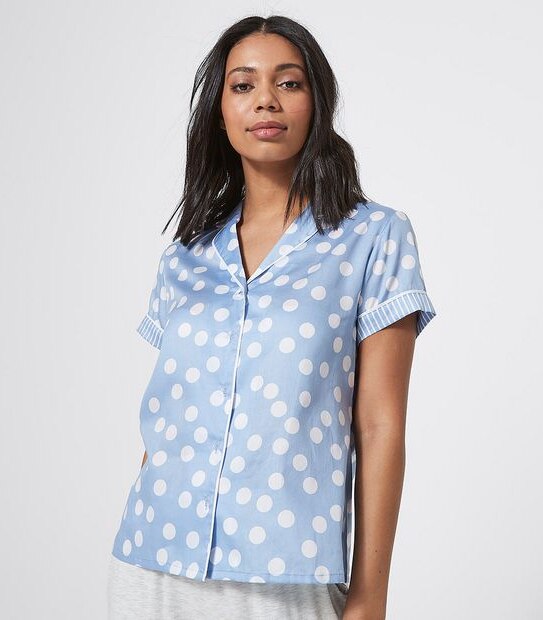 Lily Loves Cotton Sateen Sleep Shirt - Blue Polka Dots