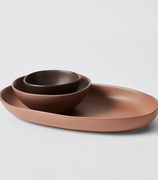 Matte Reactive Tapas Platter & 2 Bowls Set