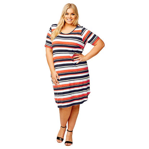 Belle Curve Stripe T-Shirt Dress - Blue / Orange