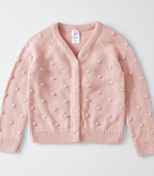 Popcorn Knit V Neck Cardigan - Pink