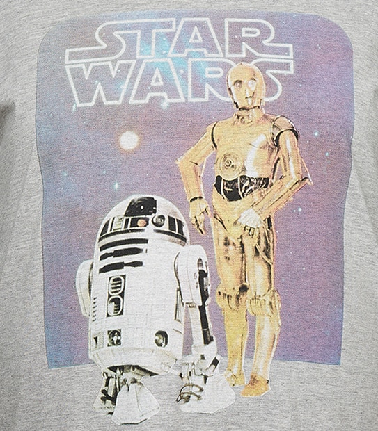 Men's Mr Big Star Wars R2D2 & C3PO Short Sleeved T-Shirt - Grey