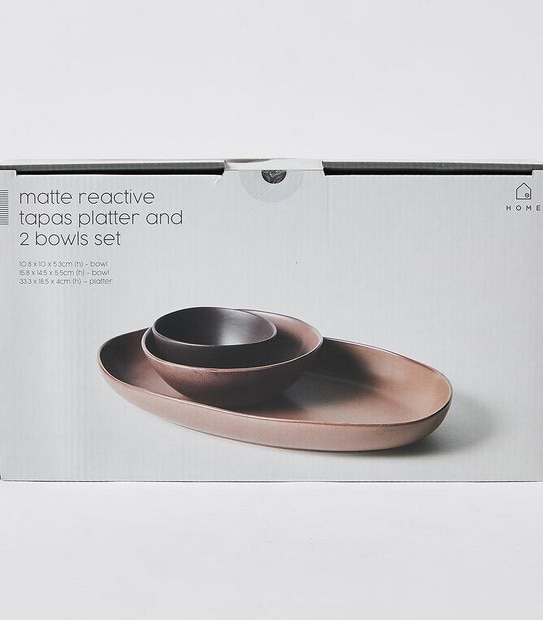 Matte Reactive Tapas Platter & 2 Bowls Set