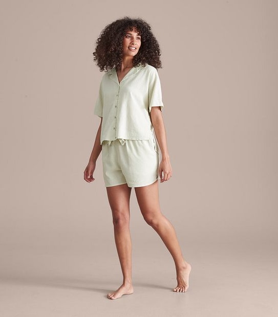 Linen Blend Sleep Shirt and Shorts Set