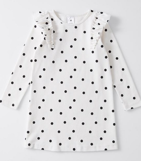 Ruffle Shoulder Dress - White Polka Dot