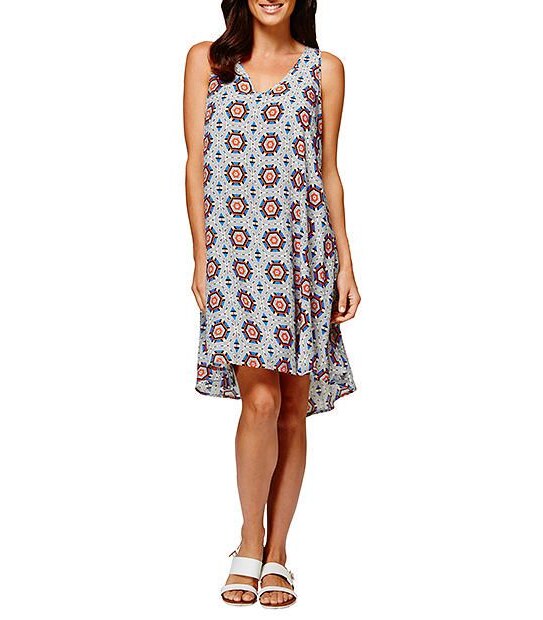 Sleeveless Trapeze Dress - Blue Geo 2 of 5