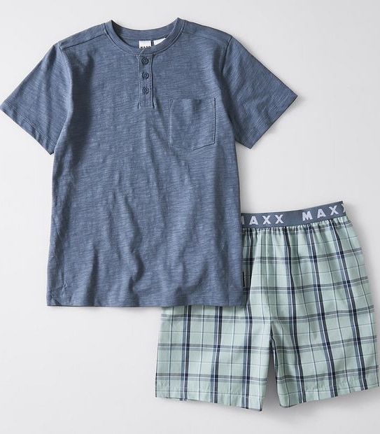 Maxx 2 Piece Summer Pyjama Set - Blue/Green Check