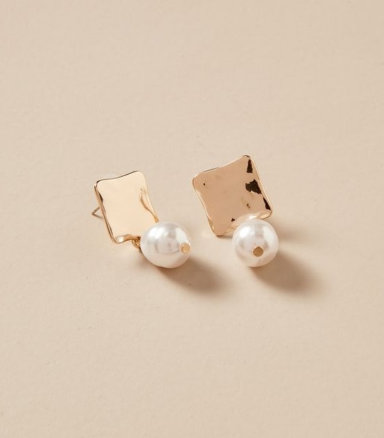 Square Pearl Drop Earrings - Gold