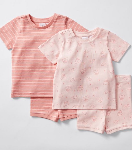Baby Mix and Match 2 Pack Pyjama Set - Pink Sunshine and Stripes