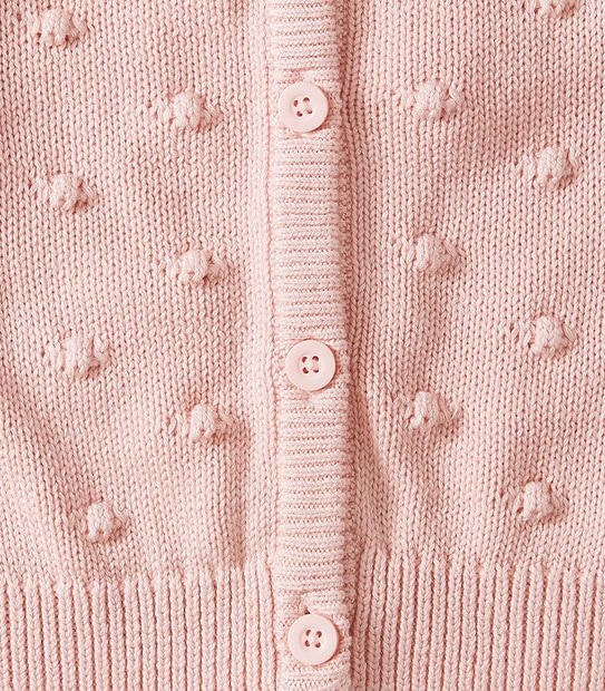 Popcorn Knit V Neck Cardigan - Pink