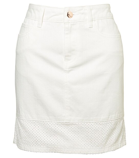 Dannii Minogue Petites Perforated Denim Skirt - White