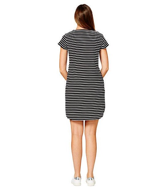Tie Front Jersey Dress - Black / White