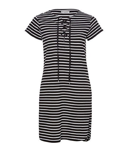 Tie Front Jersey Dress - Black / White