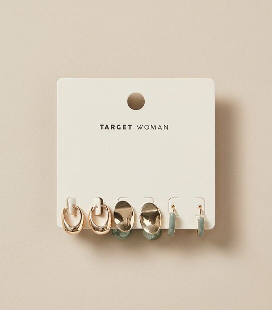 3 Pack Mixed Earrings - Green