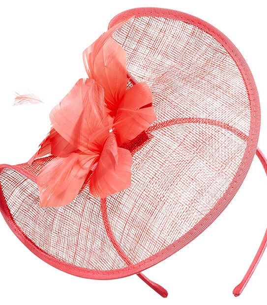 Katie Sinamay Saucer Fascinator - Coral