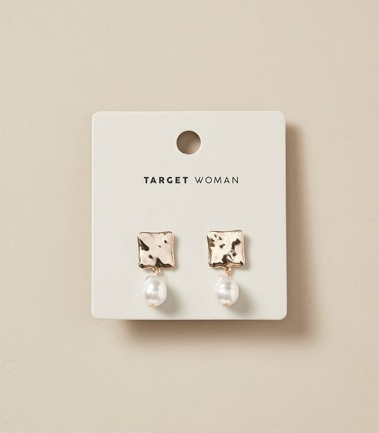 Square Pearl Drop Earrings - Gold