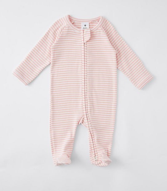 Baby Organic Cotton Striped Rib Coverall