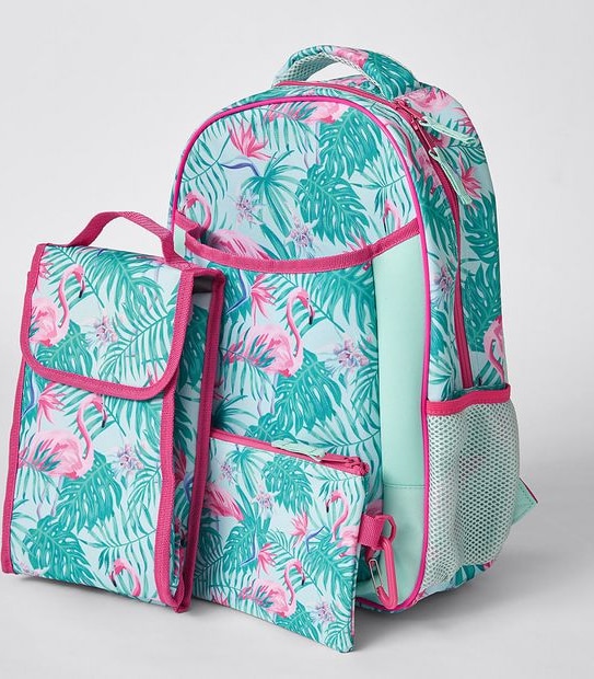 3 Piece Flamingo Print Backpack/Cooler/Pencil Case - Aqua