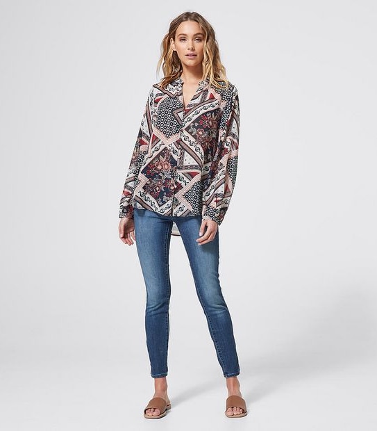 Perry Peasant Blouse - Scarf Print