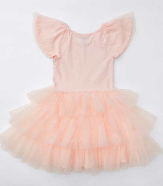 Layered Tulle Flutter Sleeve Dress - Pink