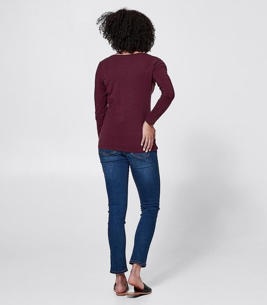 Long Sleeve Fitted Crew T-Shirt - Wine