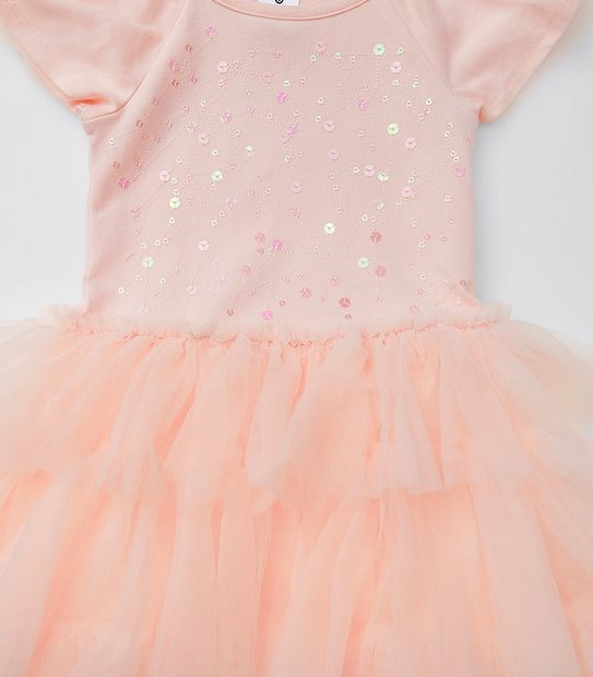Layered Tulle Flutter Sleeve Dress - Pink