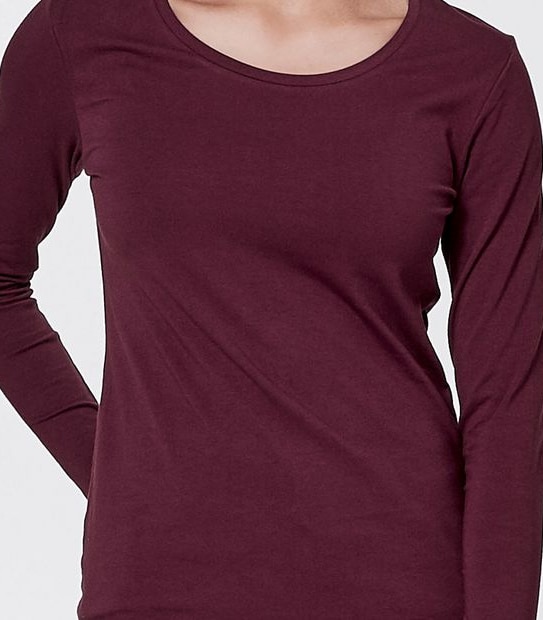 Long Sleeve Fitted Crew T-Shirt - Wine