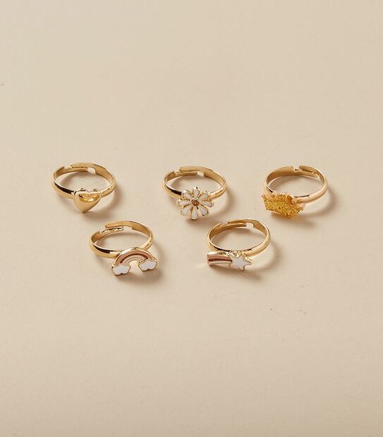 5 Pack Rainbow Gift Box Rings