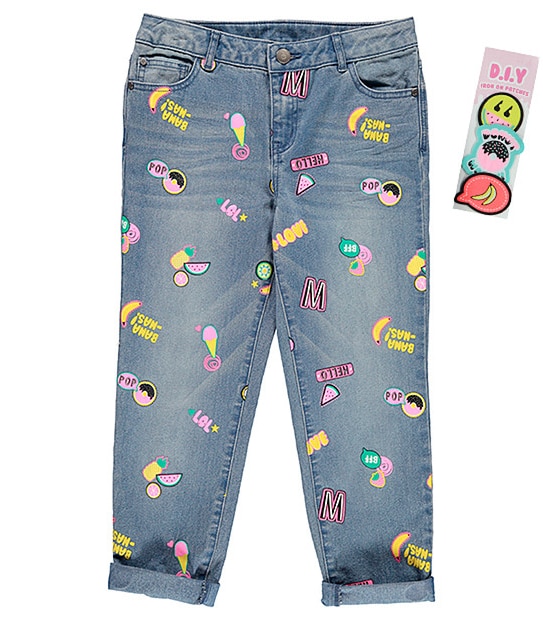 Girls' Crop Printed Jeans With Bonus Iron On Patches