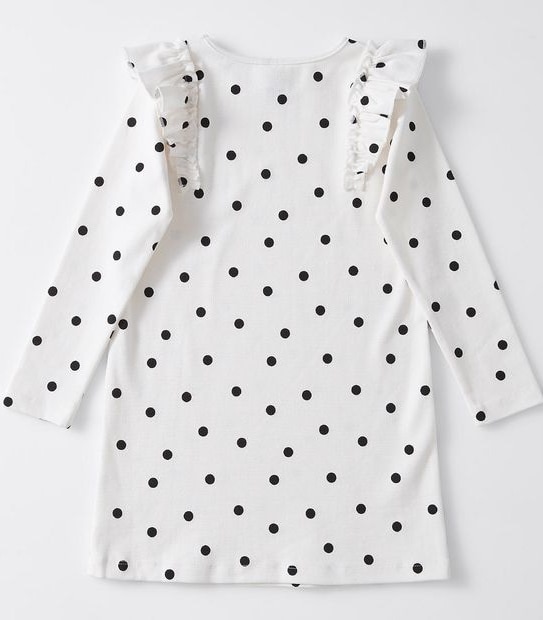 Ruffle Shoulder Dress - White Polka Dot