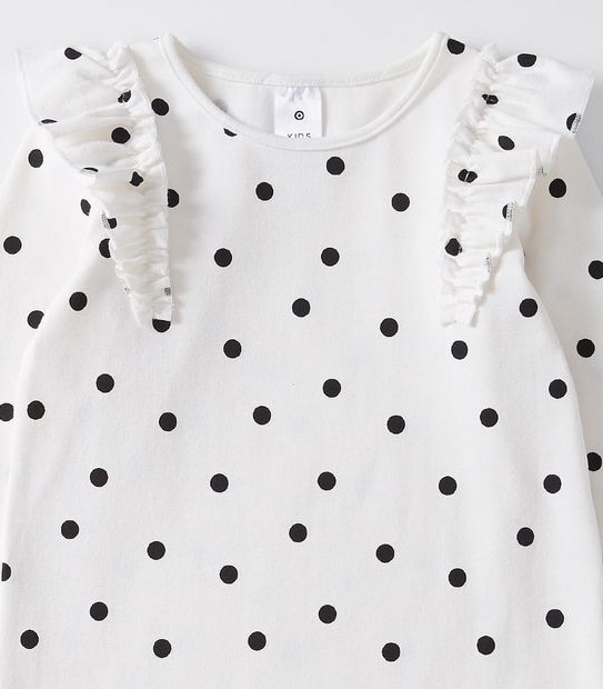 Ruffle Shoulder Dress - White Polka Dot