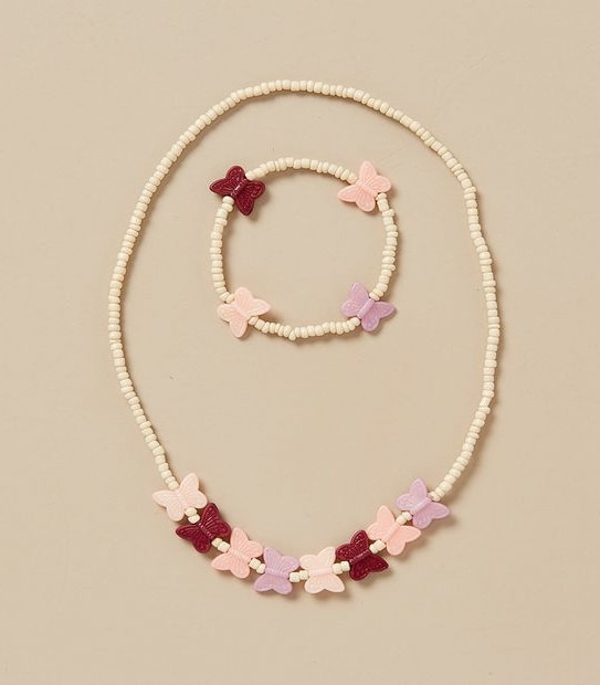 2 Pack Butterfly Bead Necklace and Bracelet Set