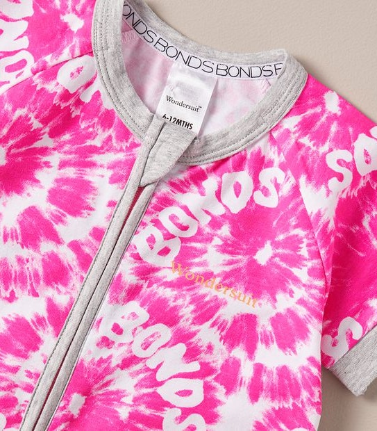 BONDS BXP9T G5P SHORT ZIPPY ROMPER  - TIE DYE PINK