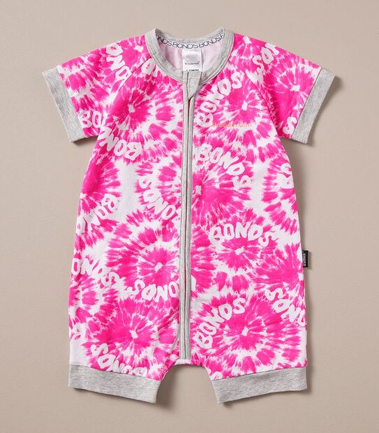 BONDS BXP9T G5P SHORT ZIPPY ROMPER  - TIE DYE PINK