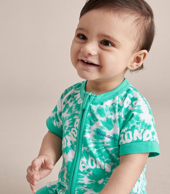 BONDS BXP9T G5Q SHORT ZIPPY ROMPER - TIE DYE GREEN 4 of 5