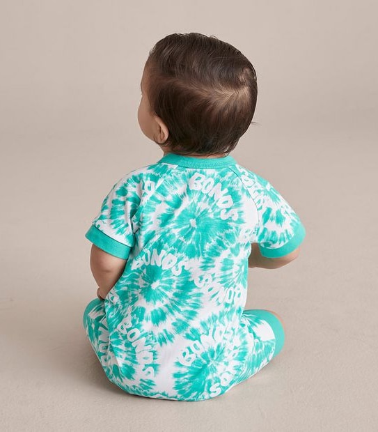 BONDS BXP9T G5Q SHORT ZIPPY ROMPER - TIE DYE GREEN